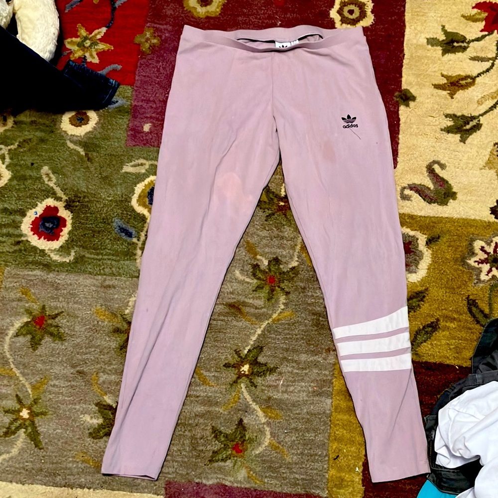 light purple size large women adidas leggings a little  bits of bleach discolor